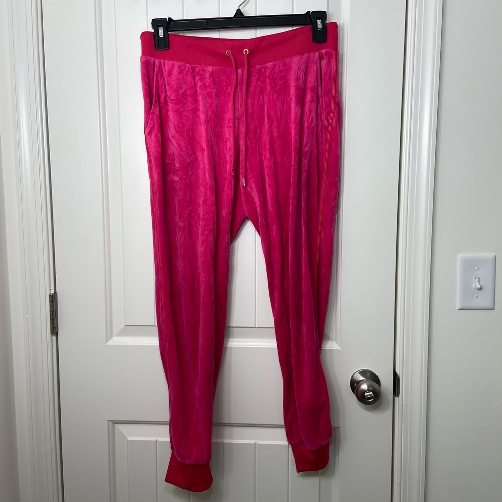 Juicy Couture women’s hot pink soft velour drawstring joggers sweatpants medium